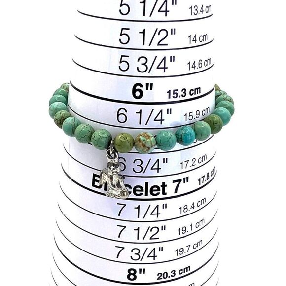 Howlite Turquoise Beaded Stretch Bracelet Sterling Silver Angel Charm Pendant - Picture 2 of 4